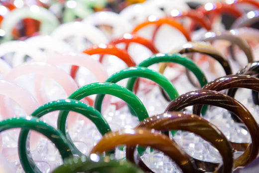 
          
            Different color jade bangles
          
        