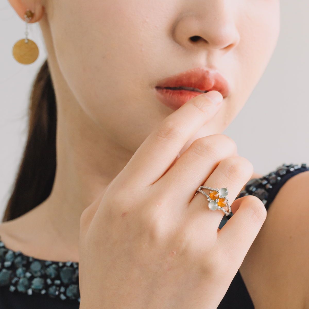 Daffodil Yellow and White Jadeite Diamond Ring