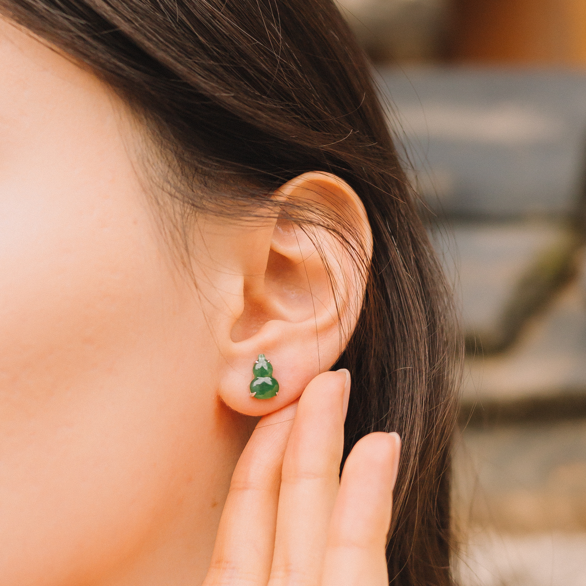 綠翡翠葫蘆耳環