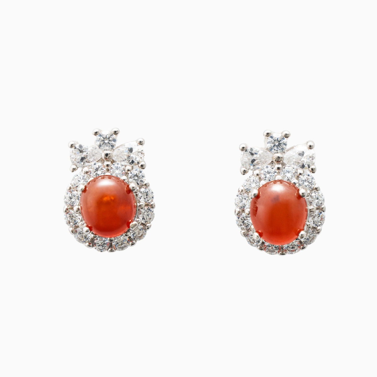 Red Jade Crown Cabochon Earrings