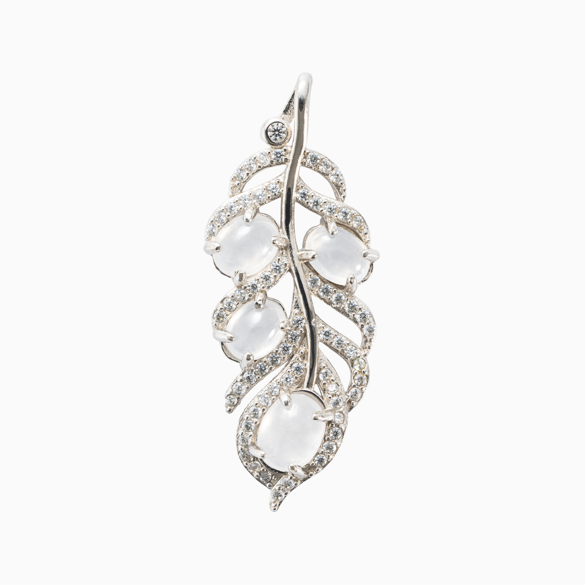 Morning Dew White Jade Leaf Silver Pendant