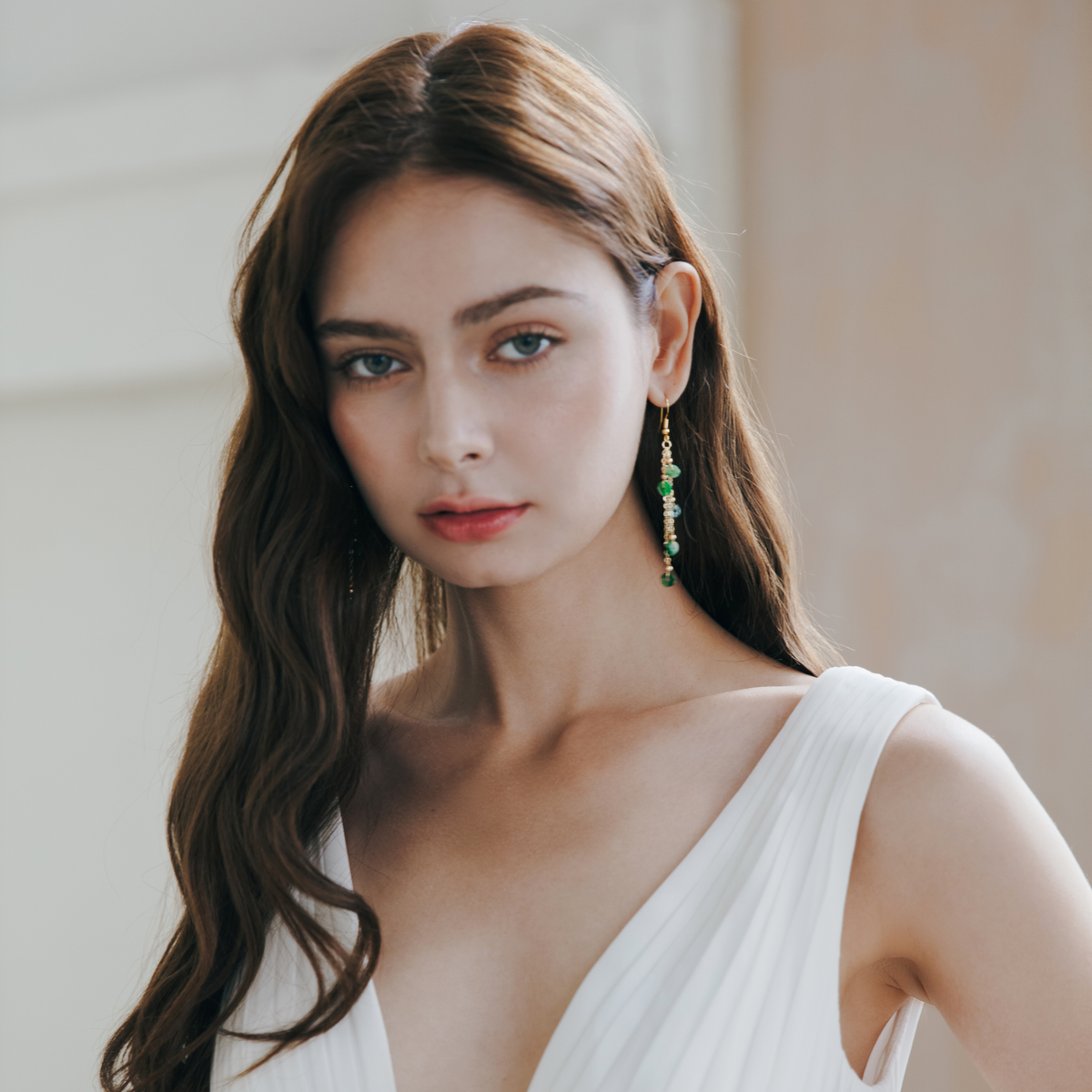 Green Jadeite Earrings with Tassels