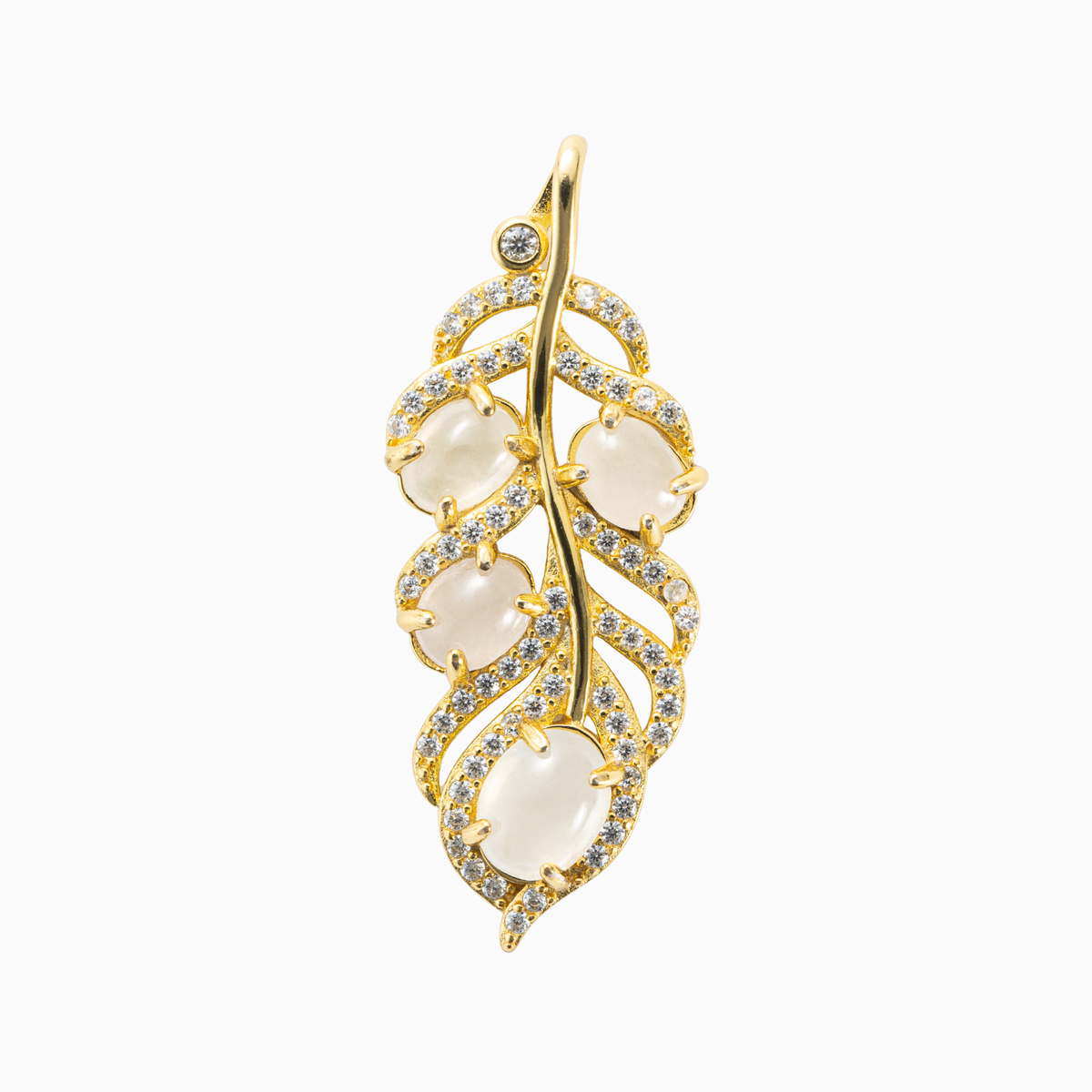 Morning Dew White Jade Leaf Silver Pendant