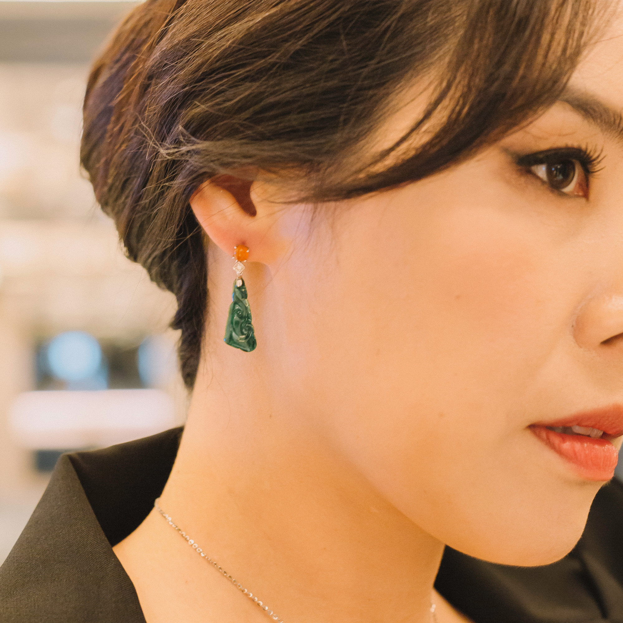 Stunning gorgeous deep-green jadeite earrings