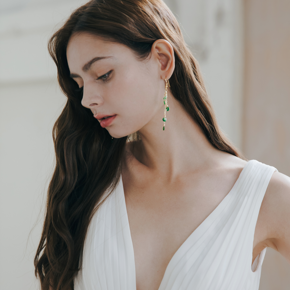 Green Jadeite Earrings with Tassels