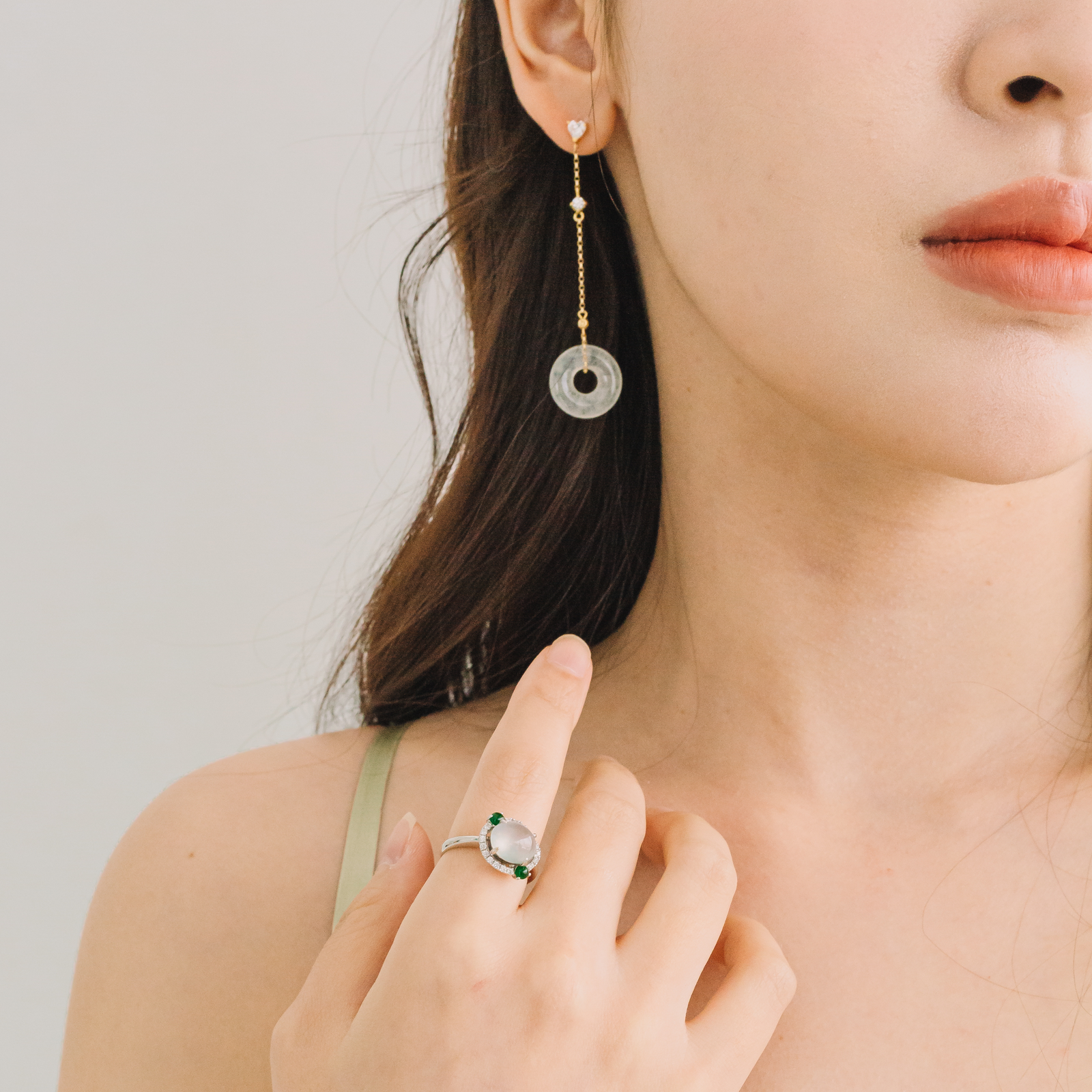 Icy Jadeite Ring with Diamonds