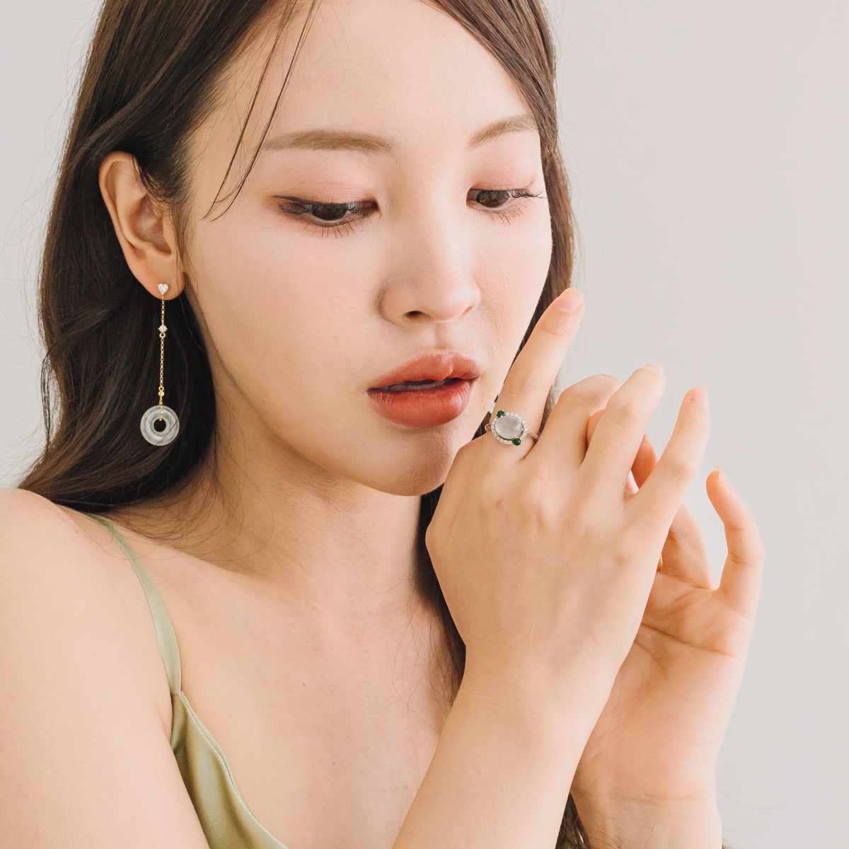 Icy Jadeite Ring with Diamonds