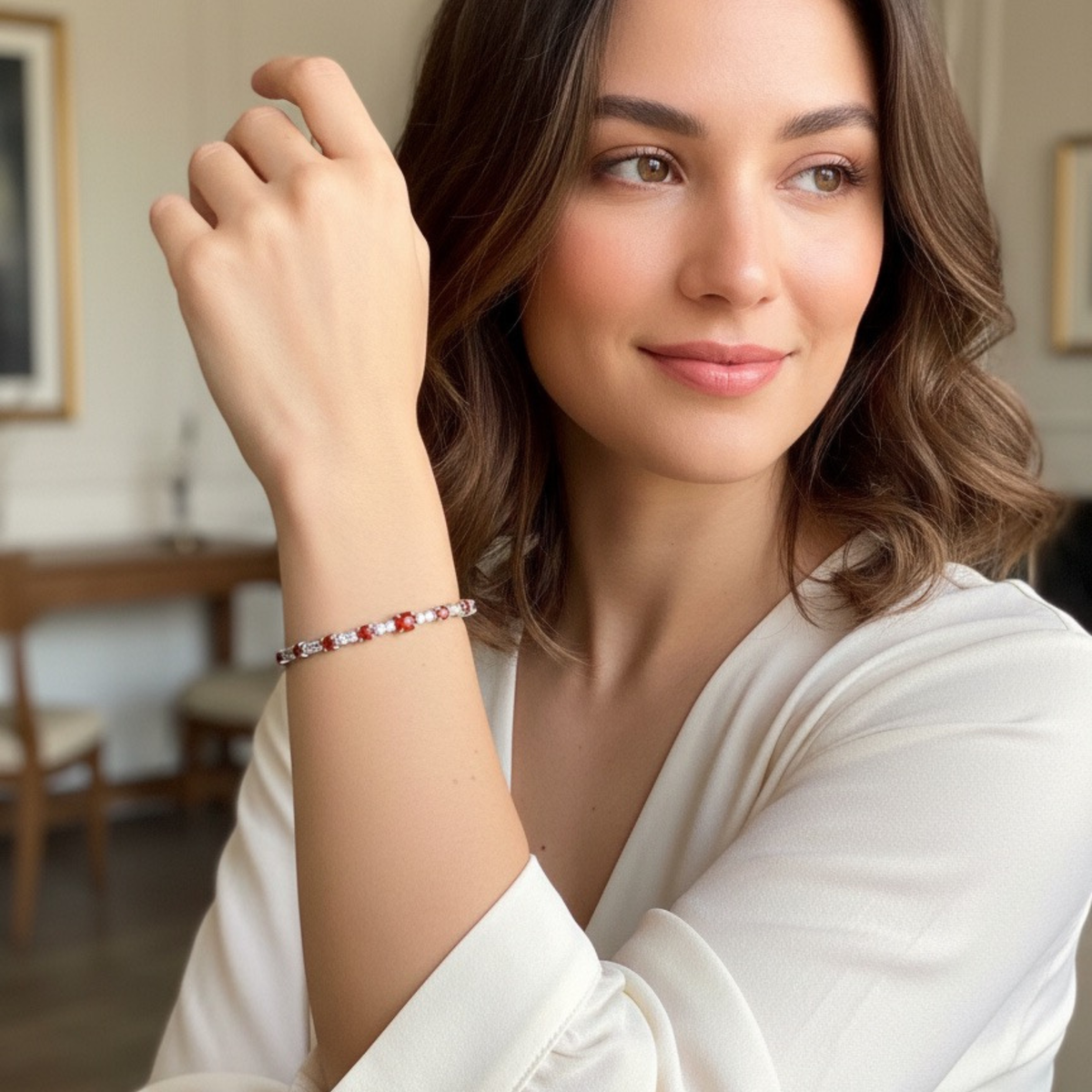 Red Flame Jade Tennis Bracelet