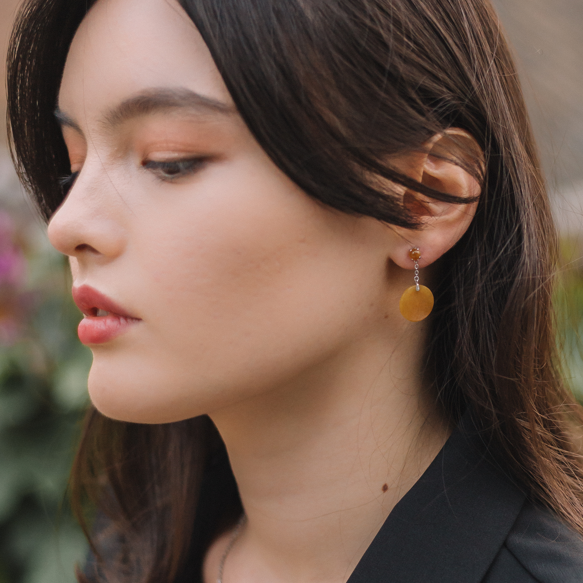 Yellow Jadeite Earrings with Bead
