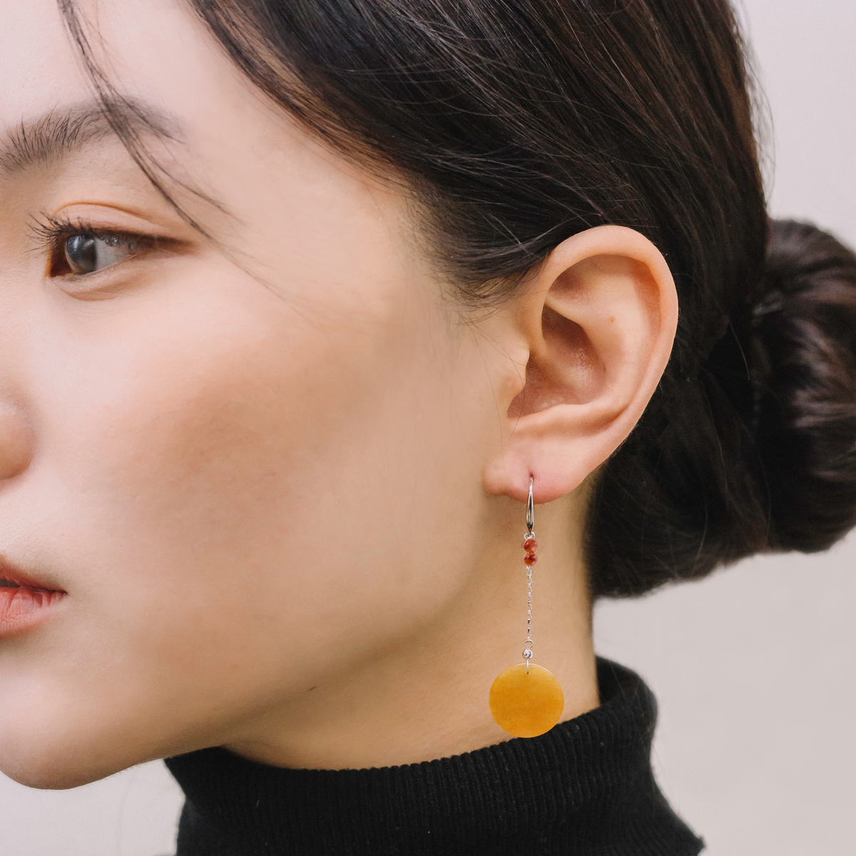 Yellow Jadeite Earrings with Double Bead
