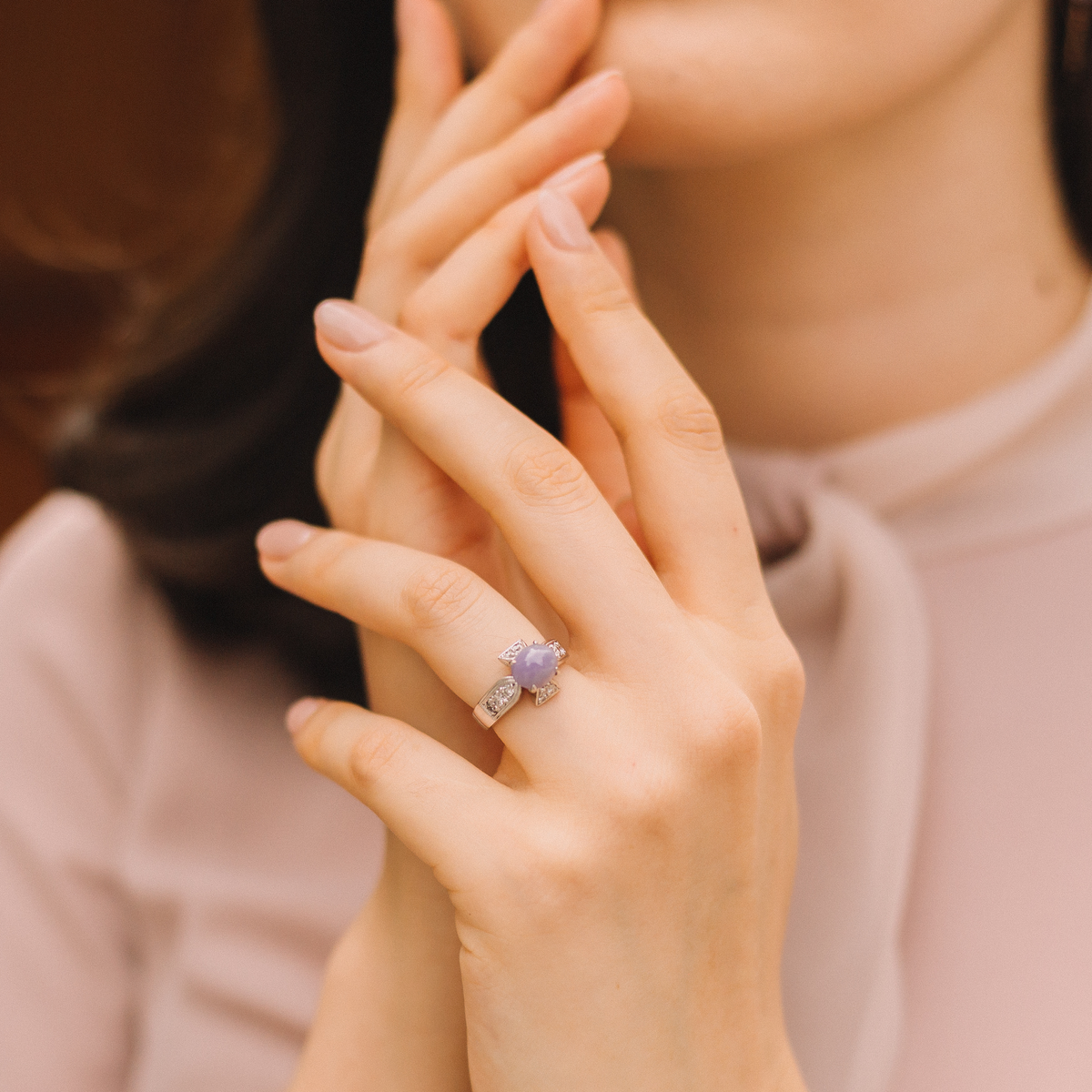Lavender Jadeite Ring with Diamonds