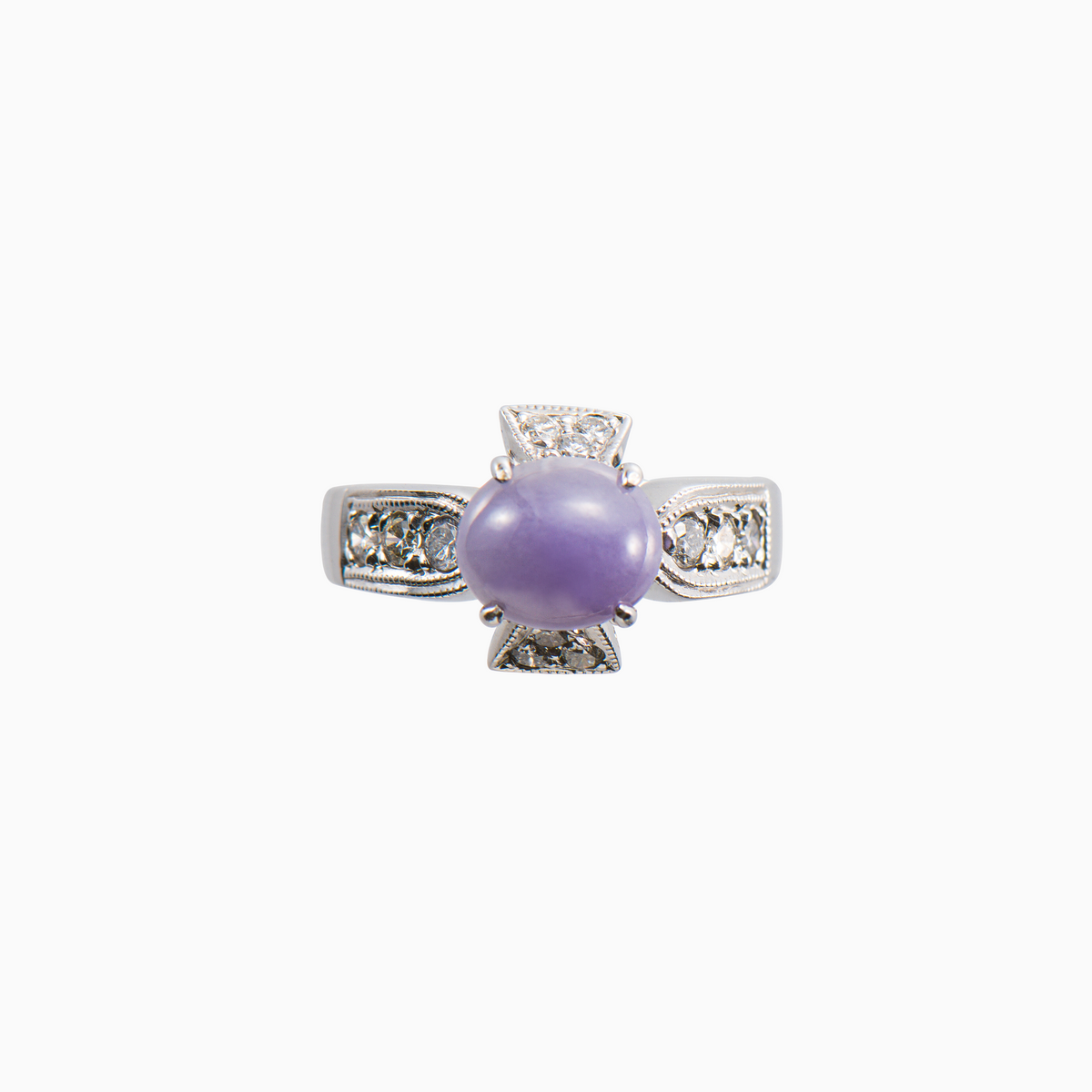 Lavender Jadeite Ring with Diamonds