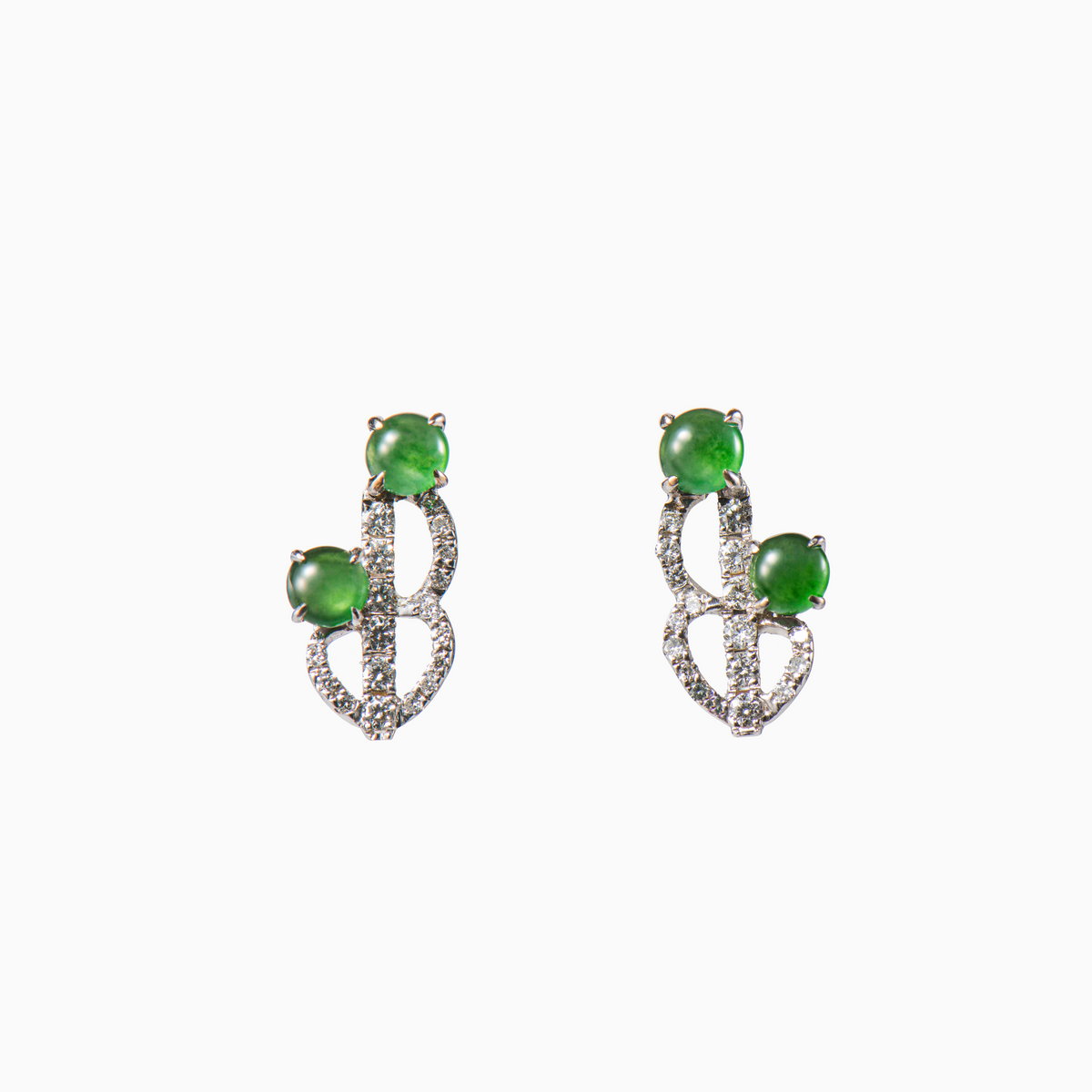 Green Jade Stud Earrings with Diamonds
