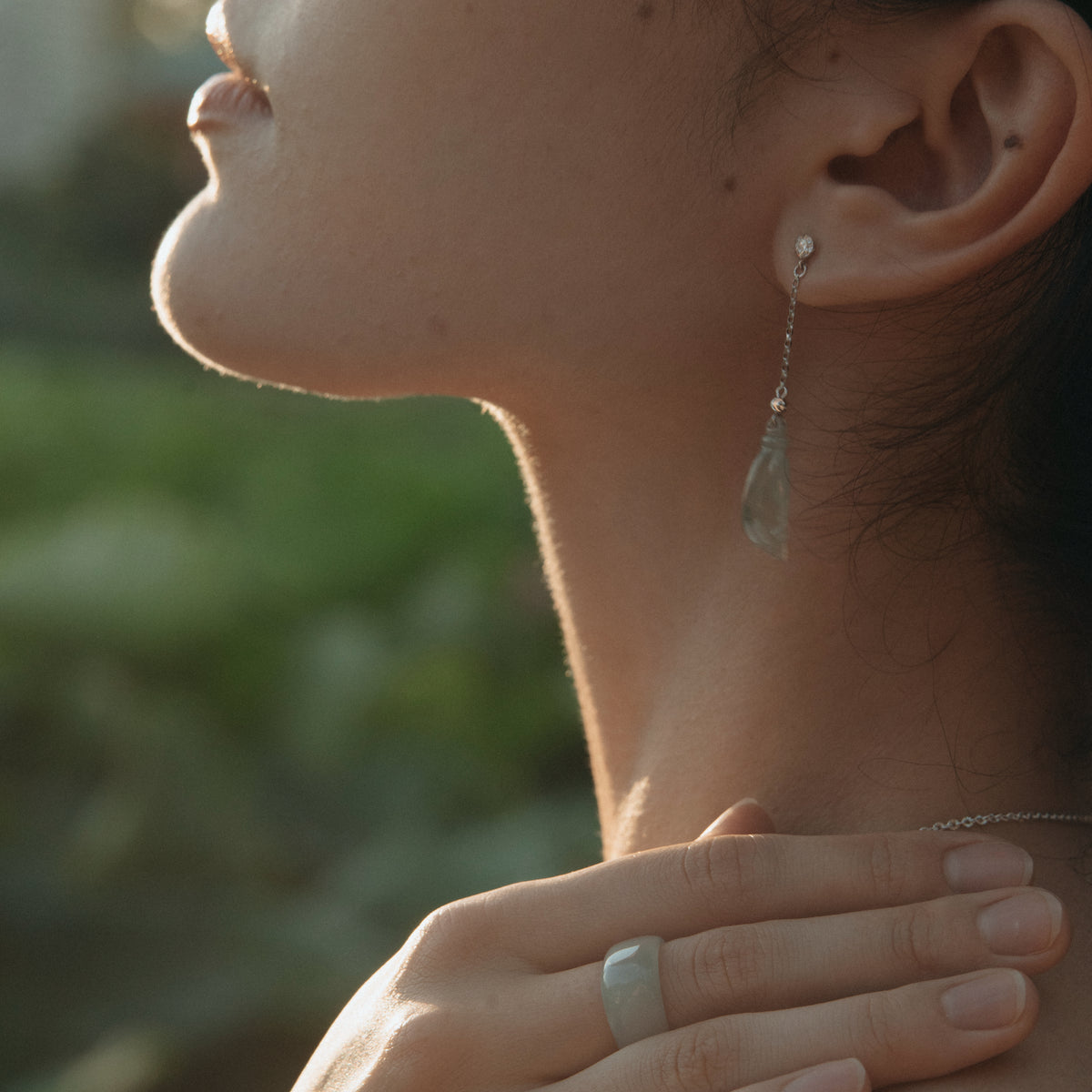 White jadeite earrings &amp; ring set