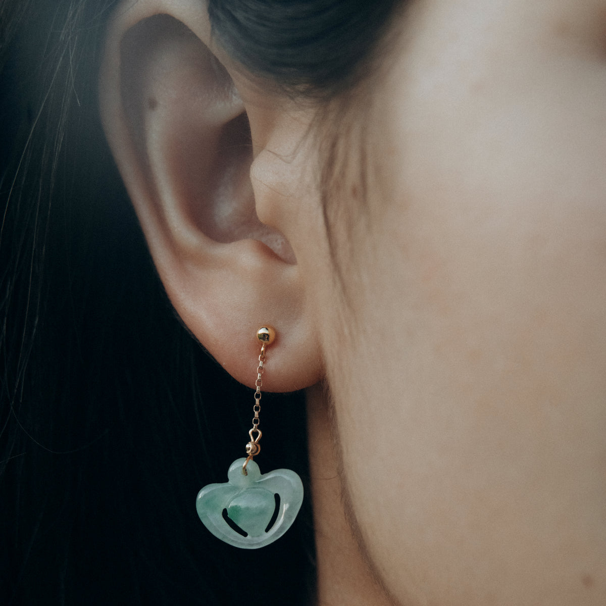 Jade heart earring