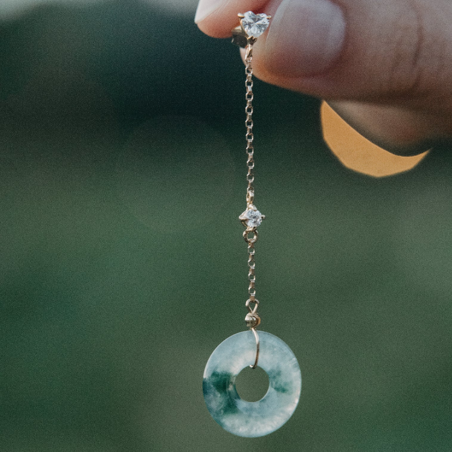 Double diamond circular white jade earrings