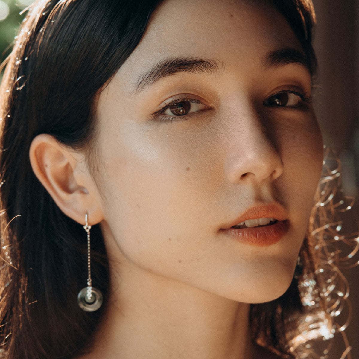 Profile picture with jade circle hoop earrings