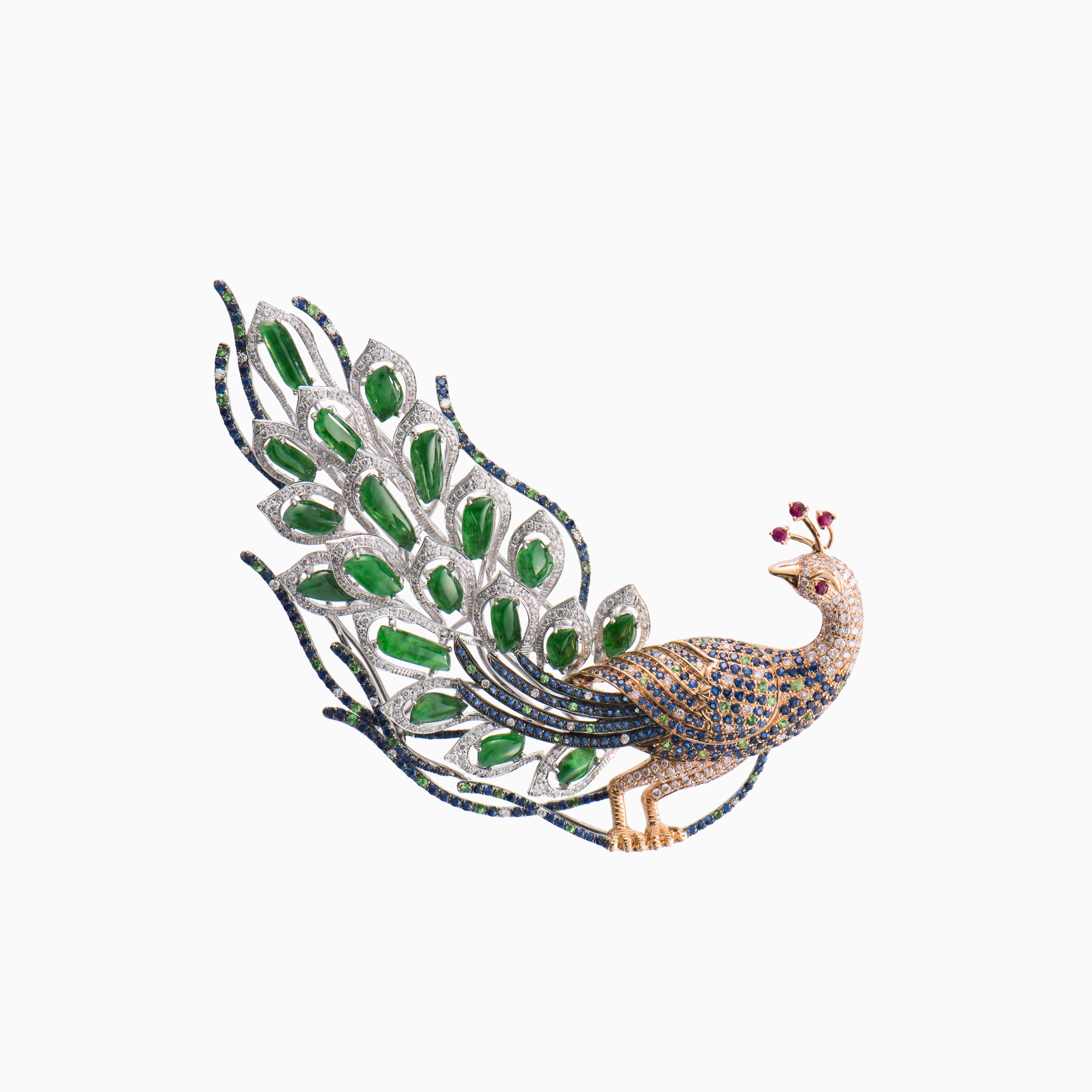 孔雀呈祥翡翠胸針｜玉品軒Jade Artisan