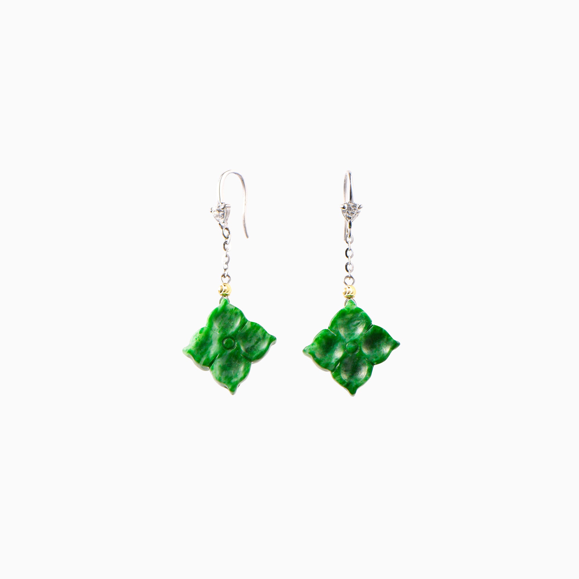 Green jade flower earrings