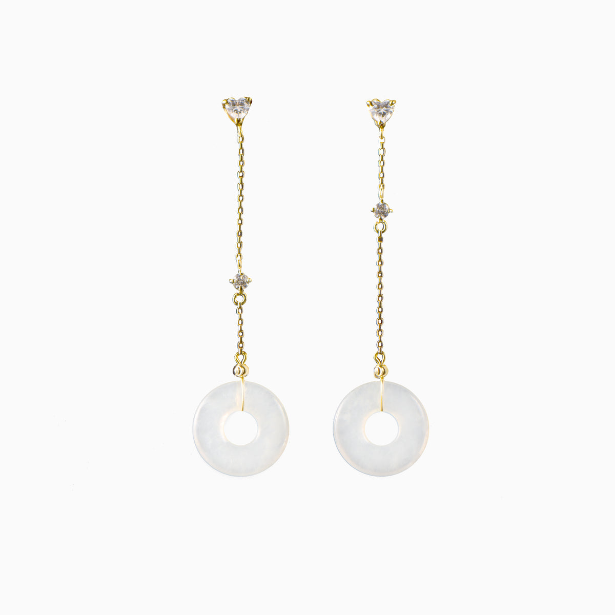 Pure white jade earrings with cool diamonds