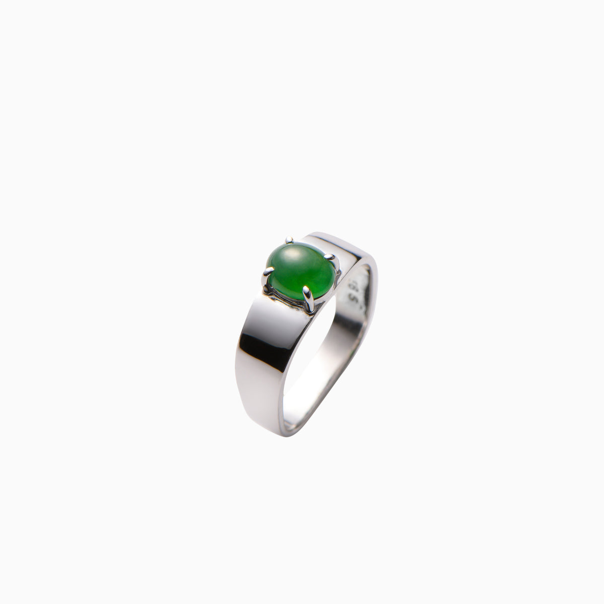 Green jade on a white gold 18k ring made for the little finger