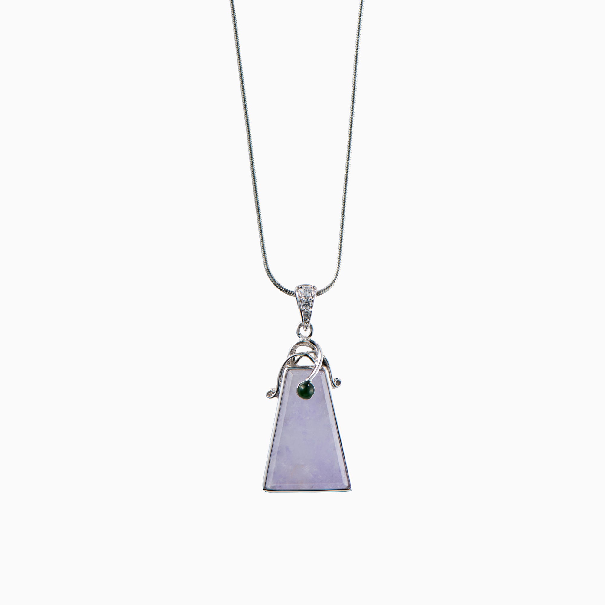 Lavender purple jade pendant with green jadeite bead and diamonds 