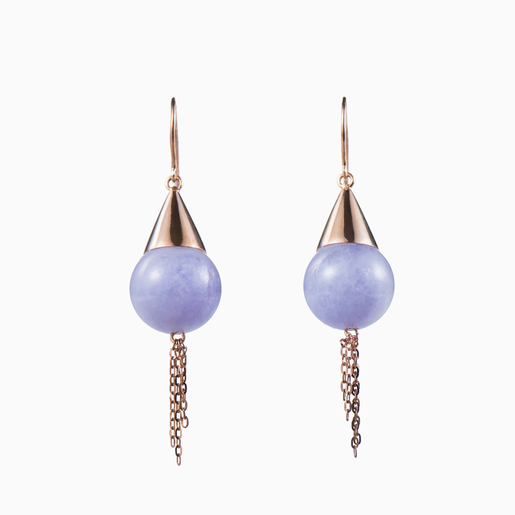 Genuine lavender jade earrings with 18k rose gold